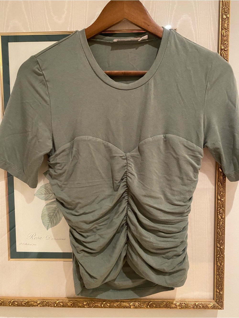 Ruched Front Short Sleeve Top in Sage Green Jonathan Simkhai